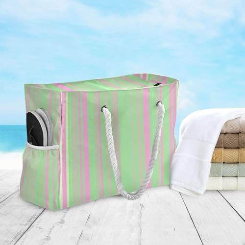 Light Stripe Beach Tote Bag for Women Large Pool Bags Carry On Bag With Wet Compartment for Beach Travel with Pocket Zipper Outdoor Tote Bag 6
