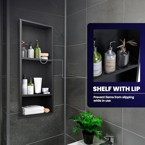 NUWJBYE Stainless Steel Shower Niche - 3-Tier Wall Mounted Shelves, No-Tile Needed Bathroom Storage Cabinet (4x12x29 Inch), Matte Black Waterproof Organizer for Shampoo, Soap & Toiletries by NUWJBYE - Image 5