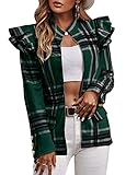 Teurkia Women's Plaid Blazers Long Sleeve Stand Collar Zipper Front Ruffles Gothic Jacket with...