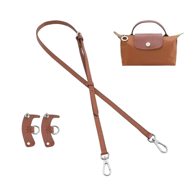 Skycare Adjustable Leather Replacement Straps - Ideal for Longchamp Le Pliage Original (Brown-Silver)
