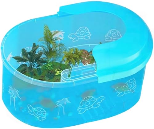 Minogo 亀水槽 大きい カメ 水 飼育ケース 亀の楽園 爬虫類繁殖ボックス タートルタンクボックス PP素材 特大 ?丈 耐久性 多機能 日向ぼっこ台 クサガメ スッポン ミドリガメ 観察 階段 排水孔 エサ皿 家用 オフィス用 (B蓋付き,L)