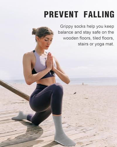 Image of yeuG Non Slip Pilates Socks with Grips for Women, Grip Socks for Yoga Ballet Barefoot Workout Anti Skid Athletic Socks