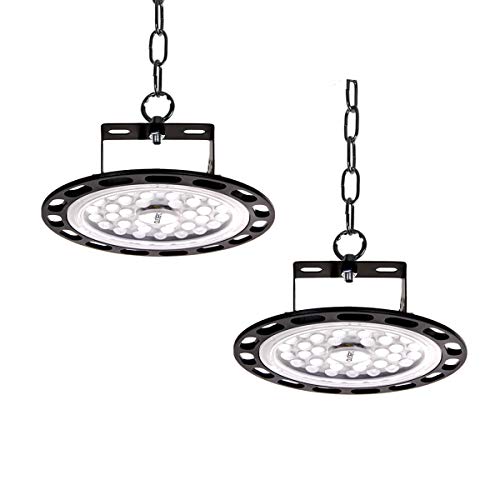 2pcs 100W UFO Lampe Industrielle LED, 10000LM High Bay Lumière éclairage d'atelier, 6500K Chantier éclairage de Salle Industriel, LED lustre Projecteur pour Usine Atelier Gymnase Entrepôt Garage Cover