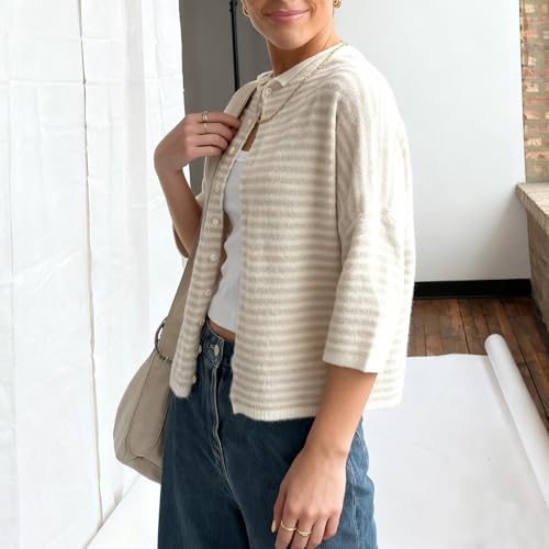 Image of Women Knitted Crop Cardigan Shirt Short Sleeve Button Down Ribbed Knit Crop Top Y2k Girls Outwear Top Tee Shirt