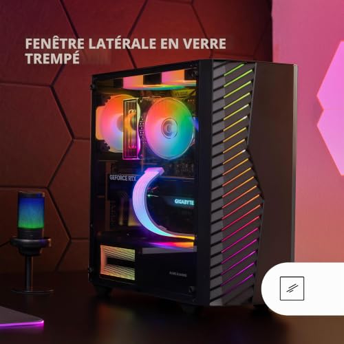 Mars Gaming MC-Volt, Boîtier Gaming ATX, Ventilateur ARGB 120mm, Grille Frontale ARGB, Fenêtre Latérale en Verre Trempé, Gestion de Câblage, Semi-Tour PC avec Support Refroidissement Liquide, Noir – vue 3