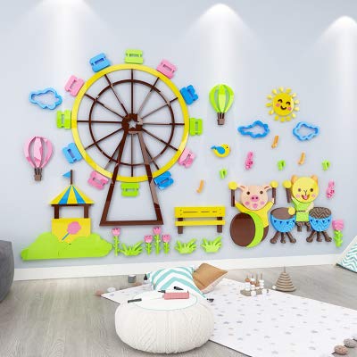 Pegatinas de pared con dibujos animados 3D estéreo para jardín de infantes, decoración de la pared del medio ambiente, diseño de anillo para crear un salón de clases