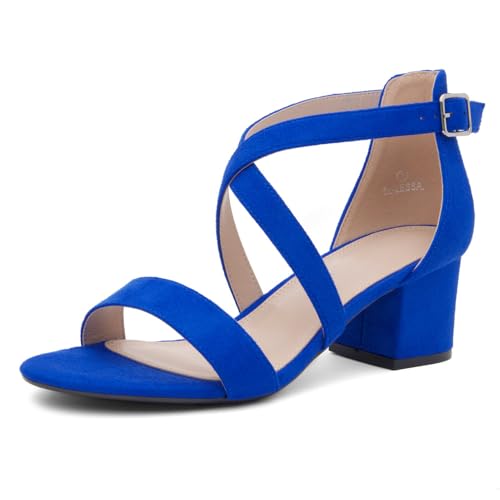 Image of Shoe Land SL-LESSA Women's Low Heels Open Toe Dress Heeled Sandals Cross Ankle Strap Chunky Block Short Heel Pumps Shoes for Office Prom Wedding Party