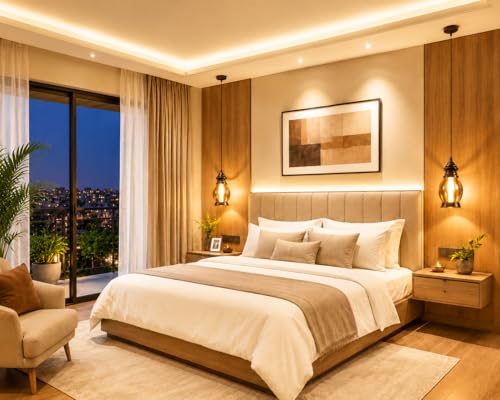 Image of Modern Hanging Pendant Light for Bedroom, Living Room & Balcony | Vintage Glass Ceiling Lamp with Warm Light