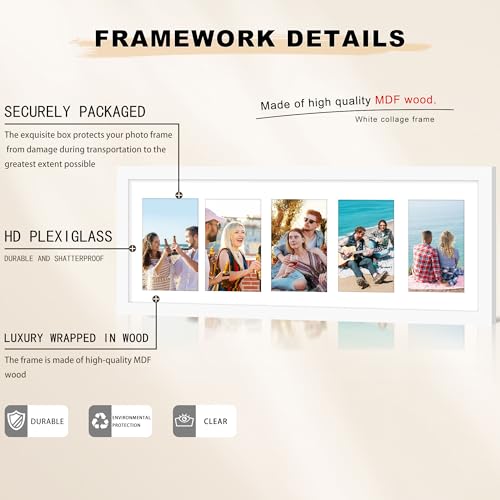 Picrit 8x24 White Collage Picture Frame 3 Pack, Fits Five 4x6 Photos or One 8x24 Picture, Gallery Frame Set - Poster Frames for Horizontal or Vertical Display