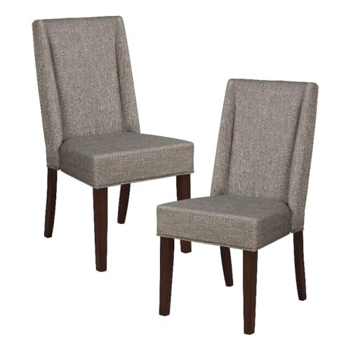 Pemberly Row Asian Hardwood Dining Room Side Chair, 40.25" H x 25.25" W x 20" D, Wood Frame, Espresso Finish, Gray Polyester Upholstered Seat, Set of 2, Contemporary Style Dining Room Chairs