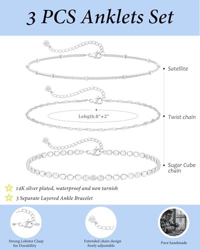 Image of ZHESHY Gold Silver Ankle Bracelets for Women 14K Gold Plated Anklets for Women Waterproof Cuban Link Heart Chain Anklets Set Non Tarnish Dainty Layered Anklet Bracelets for Women Summer Beach Jewelry