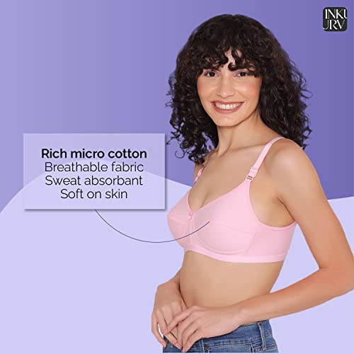 Image of INKURV Cotton Hosiery Bra for Women's Daily use, Full Coverage Bra for Regular wear, Non Padded, Non Wired Everyday Bra with Rich Cotton-Zoe Combo of 3