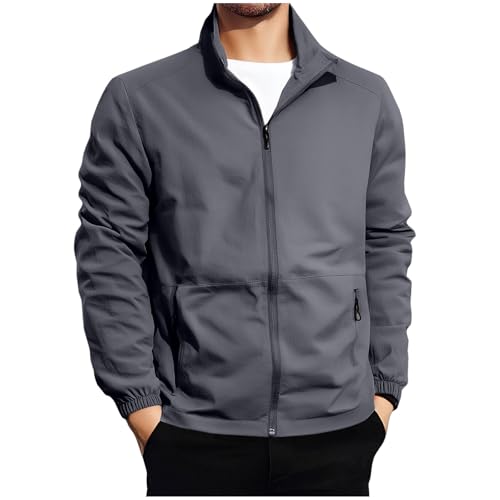 Light Jackets for Men with Zipper Pockets Zip Up Stand Collar Golf Jacket Lightweight Big and Tall