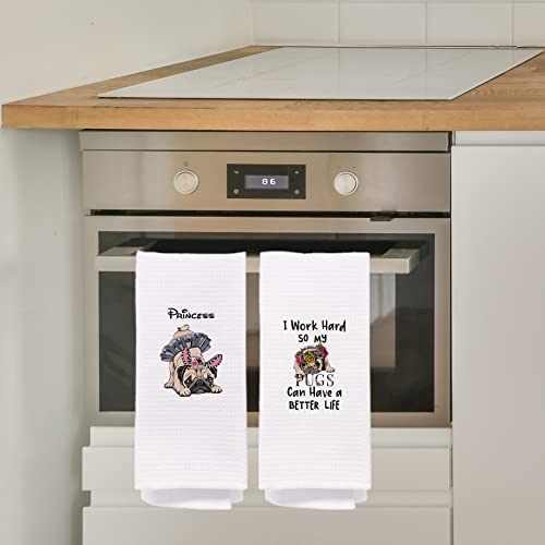 Negiga Funny Princess Pug Kitchen Towels And Dishcloths Sets 24X16 Inch Set Of 4,Funny Pug Dog Decor Decorative Dish Hand Tea Bath Towels For Kitchen Bathroom,Dog Lovers Pug Mom Girls Gifts #TOP2