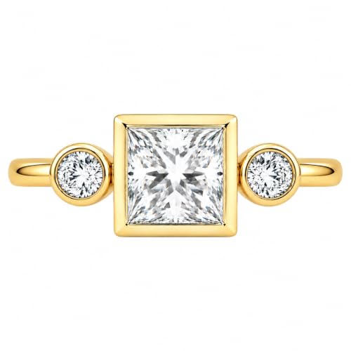 Superior Diamonds Lab Grown Princess Cut Three Stone Diamond Ring, 14K Yellow Gold, 2 CT Diamond Ring, Classic Trilogy Design