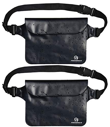 Conjunto de bolsas à prova d'água Freegrace com alça de cintura/estojo - Mantenha seu telefone e seus pertences secos e seguros - Bolsas à prova d'água para nadar de barco Snorkeling Kayaking Beach Water Parks Pool, Preto