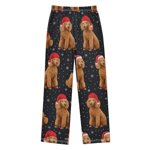 ZZXXB Poodles with Xmas Hats Boys Long Pants Soft Trousers Elastic Waist Kids Lounge Bottoms with Pockets S-XL