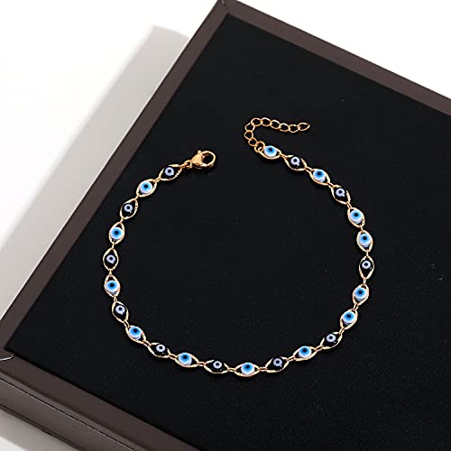 Sloong Evil Eye Anklet Bracelets For Women Girls 14K Gold Plated Beach Foot Anklet Bracelet Jewelry Beads Anklet Set, Adjustabe Size #TOP2