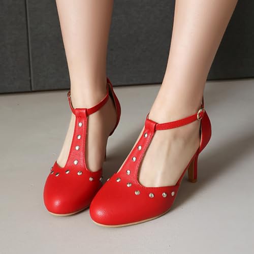 Image of ForeMode Fashion Women T-Strap High Heels Bow Platform Round Toe Pumps Leather Summer Sweet Shoes