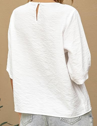 Womens Summer Cotton Linen Half Sleeve Shirt Crewneck Loose Fit Solid Oversized Basic Tee Blouse Tops4