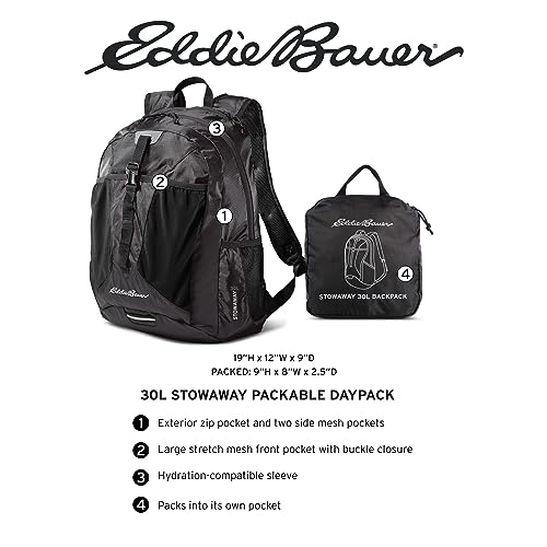 Eddie Bauer Stowaway Packable Backpack-Made from Ripstop Polyester, Dark Smoke, 30L - Image 6