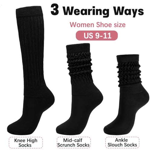 Image of Forwe 3 Pairs Slouch Socks for Women Size 9-11 Soft Extra Long Scrunch Knee High Boot Socks