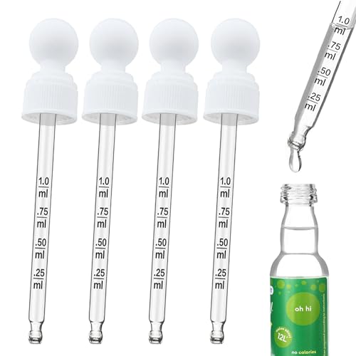 Oxyooh 4 Pack Glass Dropper Pipettes Compatible with SodaStream Bubly Drops Bubbly Drops Sodastream Flavors for Soda Stream Dropper Accessories