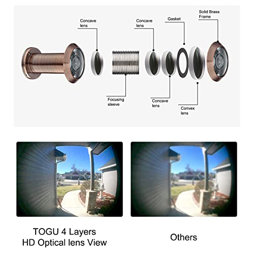 Togu Tg3016Yg-Ac Solid Brass Ul Listed Hd Glass Lens 220-Degree Door Viewer Peephole With Heavy Duty Privacy Cover For 1-3/8" To 2-1/6" Doors, Antique Copper Finish #TOP1