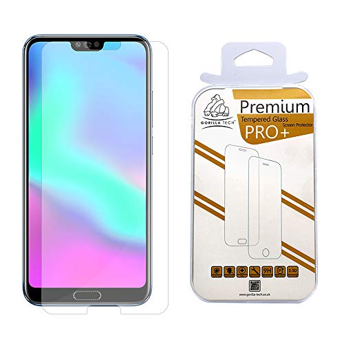 Gorilla Tech Protector de pantalla de cristal templado para Huawei Honor 10, invisible, 0,3 mm, dureza 9H, transparente, calidad HD, resistente a los golpes, tacto 3D y cara ID compatible con