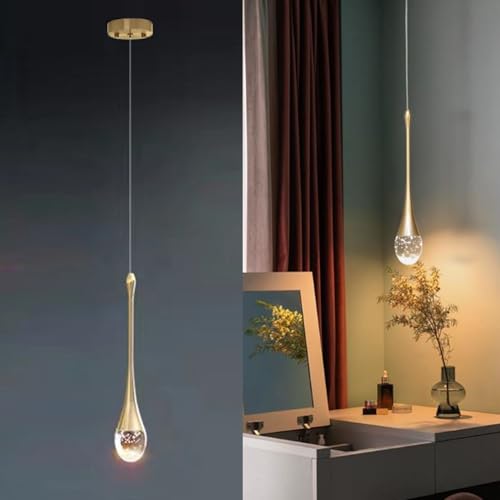 LIGKIN Lustre LED 5W Créatif Suspension Luminaire Moderne en forme de goutte d'eau, Plafonnier en Cristal Lampe Suspendue pour Salon Restaurant Escalier, Lumière Chaude
