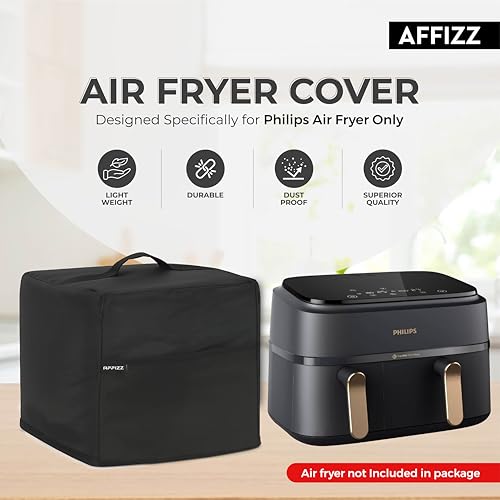 Image of Dustproof & Oil-Proof Air Fryer Cover for Philips 9L NA352 /00 - Polyester Waterproof Kitchen Oven and Home Appliances with Handle & Pocket | for Women, Men & Everyday Use, Black