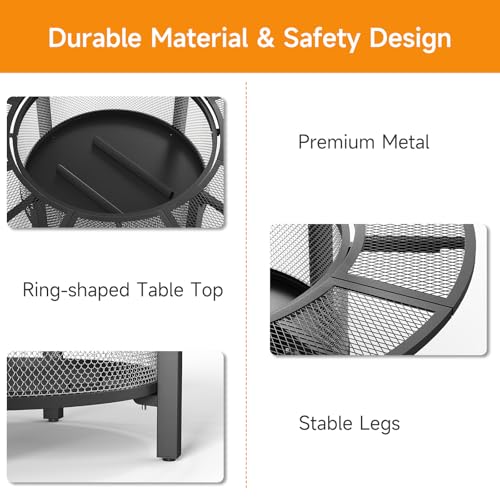 ONBRILL 2-in-1 47 Inch Fire Pit with 2 Swivel Cooking Grills, Outdoor Wood Burning Firepit with Poker for BBQ, Bonfire, Picnic, Party, Round Metal Fire Pit for Outside, Backyard, Patio - Image 4