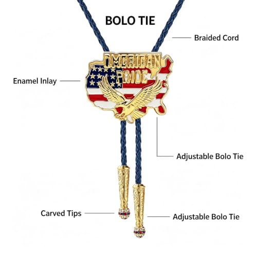 Image of GelConnie Bolo Ties for Men Women Western Cowboy Tie Mens Western Necklace Leather Necktie Gold Bolero Tie Cowboy Necklace