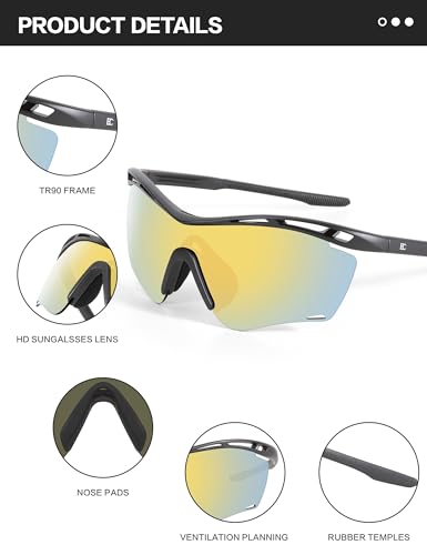 Image of BIRCEN Mens Polarized Sunglasses for Sports: TR90 Lightweight Sun Glasses Wrap Around Shades for Fishing Driving Cycling