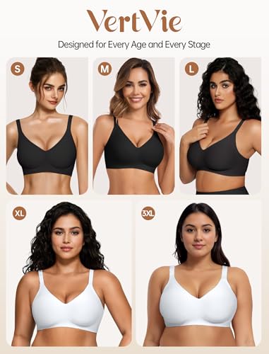 Vertvie Racerback Bras for Women Full Coverage Supportive Wireless Bras Push Up Seamless Bralettes Convertible T-Shirt Bra(Grey,Medium)
