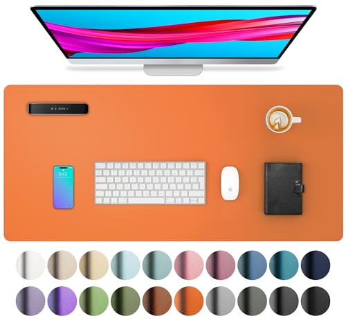 Image of Aothia Leather Desk Pad Protector, Mouse Pad, Office Mat, Non-Slip PU Leather Blotter, Laptop Pad, Waterproof Writing Pad for Office and Home (31.5 inch x 15.7 inch, Hermes Orange)