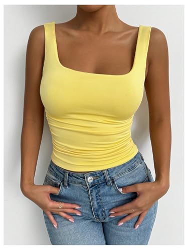 SOLY HUX Women's Summer Sleeveless Square Neck Tank Top Ruched Slim Fit Basic Vest Tops2