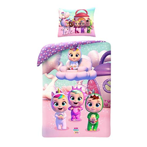 Halantex – CB-6103 – Conjunto de cama reversível Cry Babies com capa de edredão 140 x 200 cm e fronha de almofada 70 x 90 cm – 100 % algodão