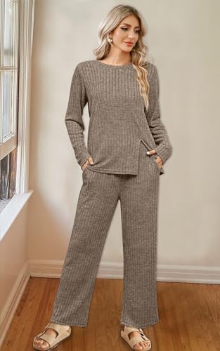 WIHOLL Womens Two Piece Outfits Lounge Sets Cozy Sweater Loungewear with Pockets 20252