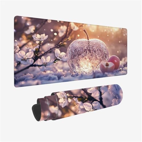 Alfombrilla Ratón XXL Gaming 1400 x 600 x 3mm Grande Alfombrilla Ratón Flor Mousepad Manzana Diseño con Base de Goma Antideslizante y Bordes Cosidos para Decoracion Escritorio, Regalo Hombre,Model681