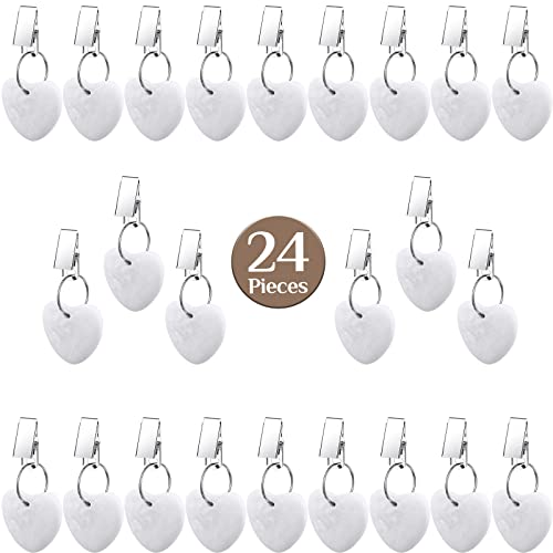 24 Pack Tablecloth Weights For Outdoor Tables, Heart Shape Table Cloth Weights With Stainless Steel Clips,Small Weights Stone Pendant To Hold Things Down Tablecloth(White) #TOP1