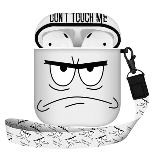 Image of for Airpods Case,Don't Touch Me Cool Cover with Lanyard Big Eyes Cute Cartoon for Airpods 2nd Generation Case,Soft Shockproof Cover for Women Men-White