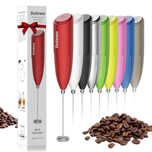 Hand Mixer Milk Frother for Coffee - Dutewo Frother Handheld Foam Maker for Lattes, Electric whisk Drink Mixer Mini Foamer for Cappuccino, Frappe, Matcha, Hot Chocolate, Red 199C
