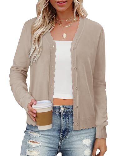 onlypuff Cardigan Sweaters Women Lightweight V Neck Fall Outfit Khaki XXL