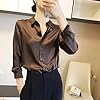 Women's Long Sleeve Shirts Satin Silk Like Lightweight Collared Neck Tops Business Casual Slim-Fit Button-Down Shirt Ladies Longline Blouses Office Work Everyday Daily Wear Coffee #1
