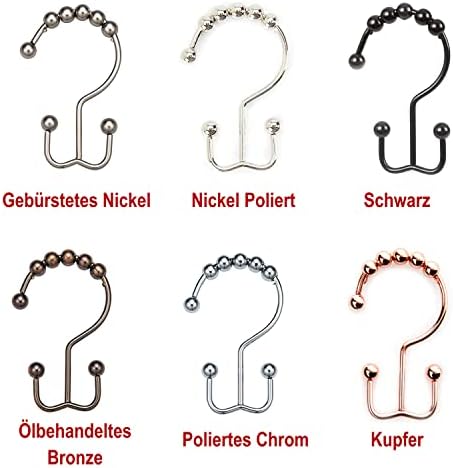 2 Lb. Depot Double Shower Curtain Hooks Rings (Matte Black Decorative Finish) Premium Rust Resistant Stainless Steel Metal Hook, Roller Balls Glide on Shower Rods, Set of 12