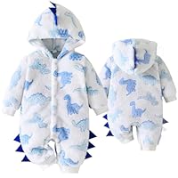 Yaopelky Neugeborenes Baby Dinosaurier Schneeanzug Kleinkind Einteilig Kapuze Overall Kleinkind Cartoon Strampler Winter Warme Fleece Outfit (Weiß, 0-3 Monate)