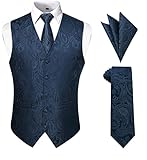 Enlision Men's Suit Vest Tie Set Navy Blue Paisley Floral Jacquard Waistcoat and Necktie Handkerchie