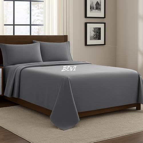 Image of BEVI - Home Premium Solid Plain Single Bedsheet with 1 Pillow Cover 300 TC Microfiber for Single Bed | Size (60 inch x 90 inch) Slate Grey