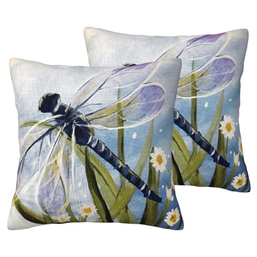 Housse de coussin imitation lin libellule déco salon chambre lit x2 - 2